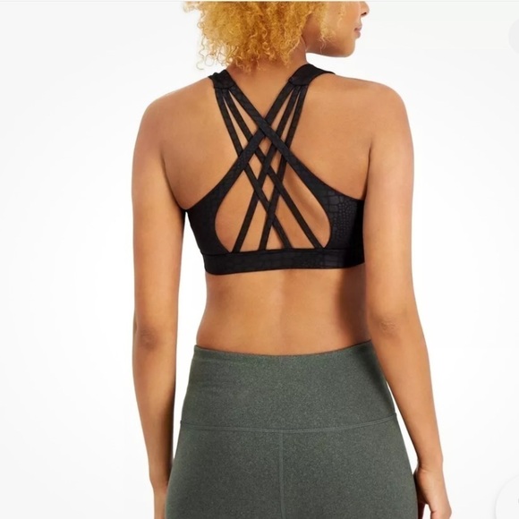 ID Ideology Women S Tonal Print Strappy Low Impact Sports Bra Black Size Large - Picture 4 of 10